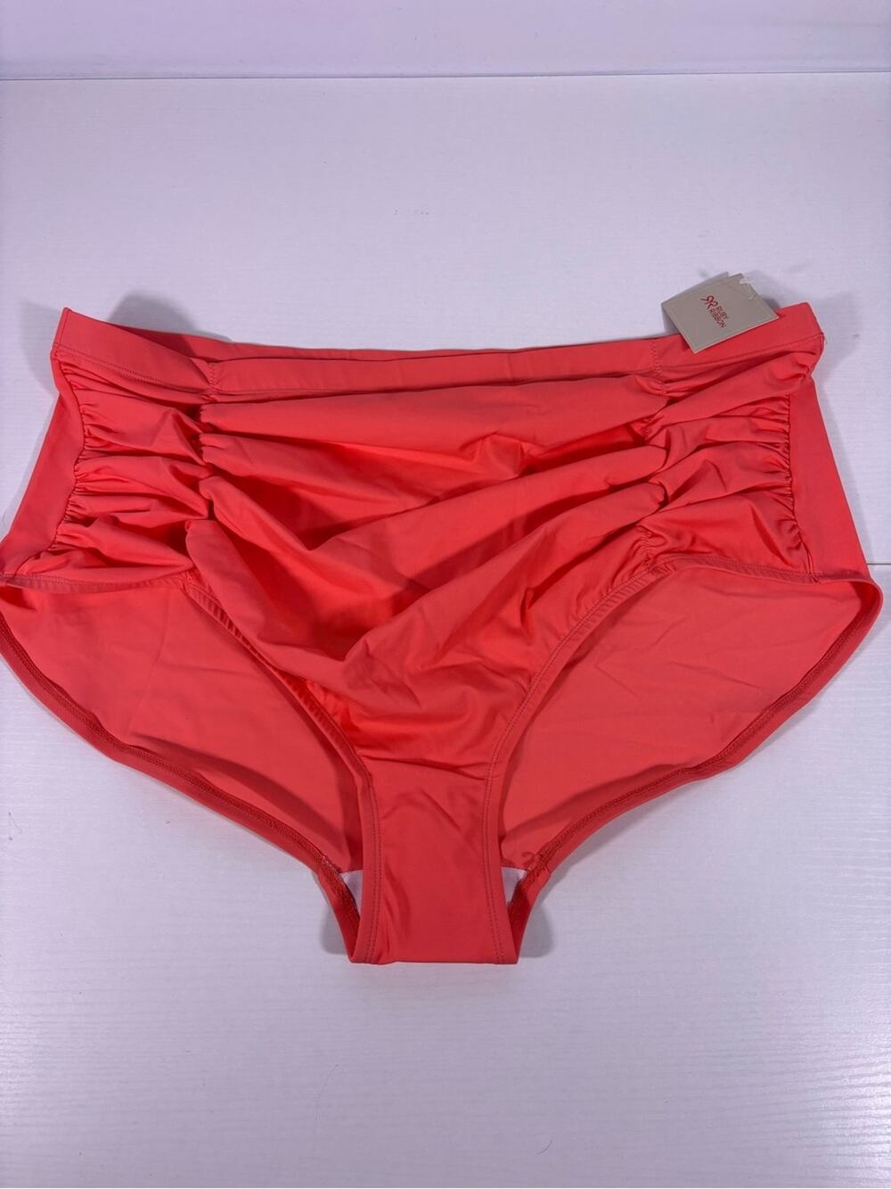 NEW! Ruby Ribbon Swim Bottoms Coral High Waist Ruched Bikini Bottom 3XL